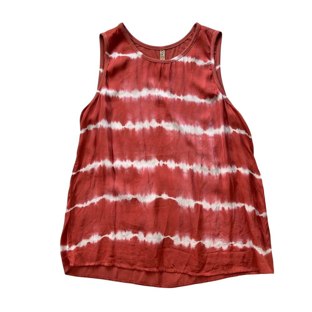 XCVI Striped Satin Tank Top Size Large Stretch Boho Pink White